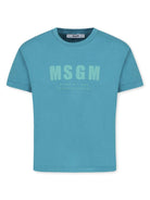 T-shirt in cotone con stampa per bambino MSGM Kids blu con orlo dritto - Rubino Kids