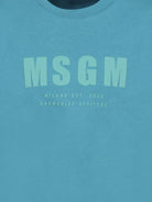 T-shirt in cotone con stampa per bambino MSGM Kids blu con orlo dritto - Rubino Kids