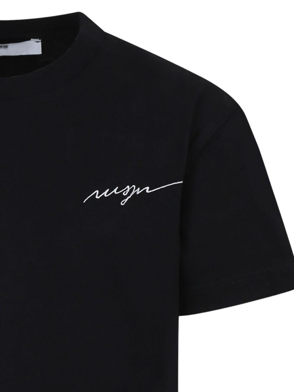 T-shirt in cotone con stampa per bambino MSGM Kids nero con orlo dritto - Rubino Kids