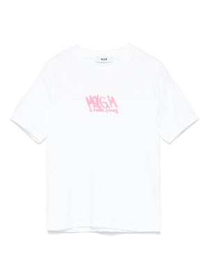 T-shirt in jersey per bambina MSGM Kids bianco con stampa logo