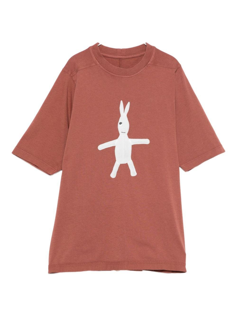 T-shirt Jumbo per bambino Rick Owens Kids marrone con stampa grafica coniglio sul davanti - Rubino Kids
