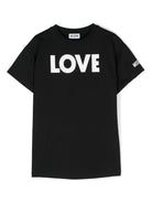 T shirt nera per bambina Moschino con stampa LOVE bianca - Rubino Kids
