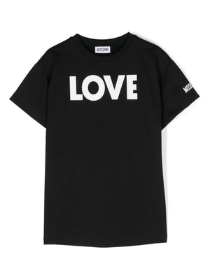 T shirt nera per bambina Moschino con stampa LOVE bianca