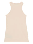 T-shirt per bambina Balmain Kids beige con logo stampato sul davanti - Rubino Kids