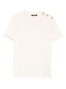 T-shirt per bambina Balmain Kids beige con ricamo logo e abbottonatura - Rubino Kids