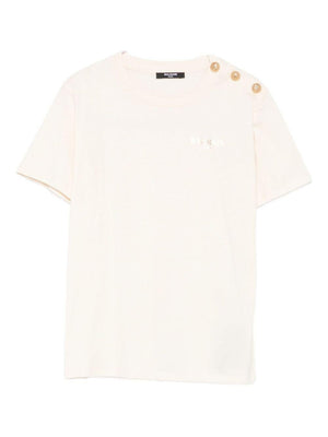 Balmain Kids beige T-shirt for girls with logo embroidery and button placket