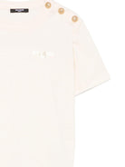 T-shirt per bambina Balmain Kids beige con ricamo logo e abbottonatura - Rubino Kids