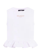 T-shirt per bambina Balmain Kids bianca con dettaglio ruches - Rubino Kids