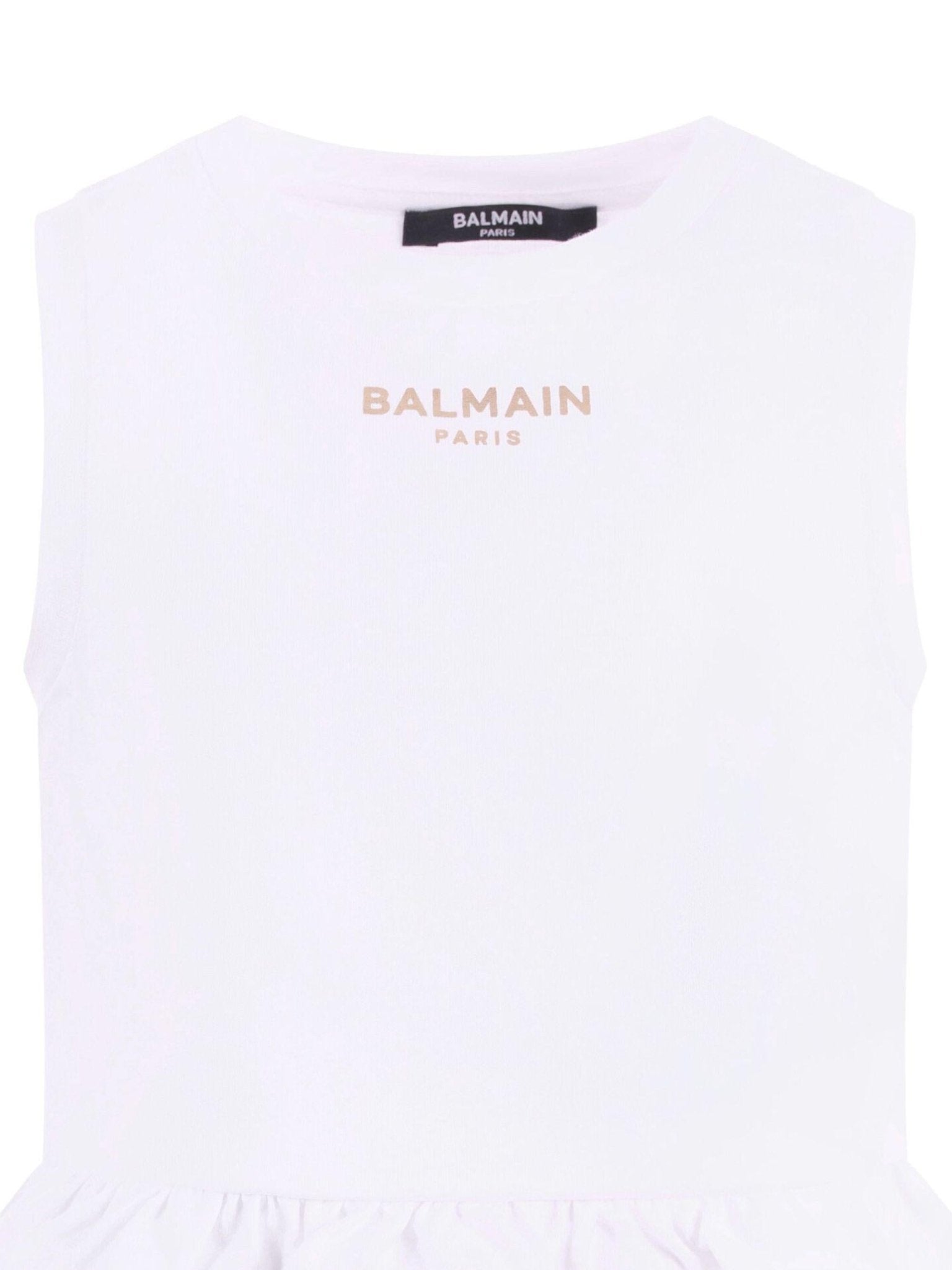 T-shirt per bambina Balmain Kids bianca con dettaglio ruches - Rubino Kids