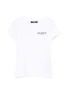 T-shirt per bambina Balmain Kids bianca con logo sul davanti - Rubino Kids