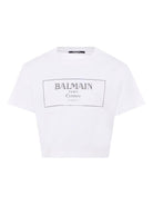 T-shirt per bambina Balmain Kids bianca con stampa con logo e scollo rotondo - Rubino Kids