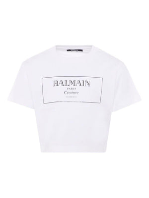 T-shirt per bambina Balmain Kids bianca con stampa con logo e scollo rotondo