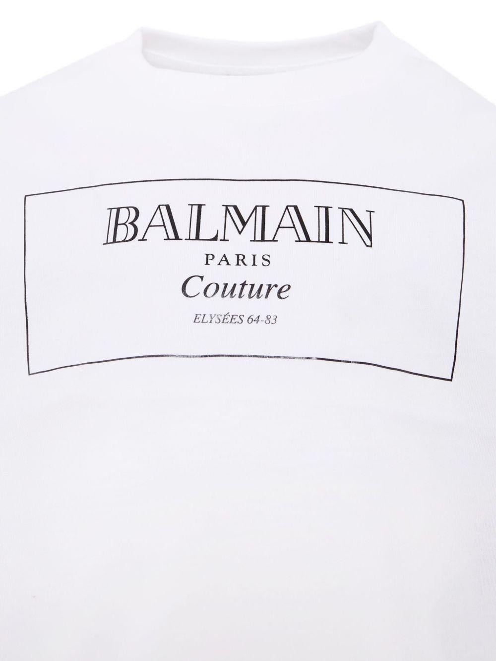 T-shirt per bambina Balmain Kids bianca con stampa con logo e scollo rotondo - Rubino Kids