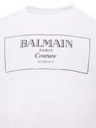 T-shirt per bambina Balmain Kids bianca con stampa con logo e scollo rotondo - Rubino Kids