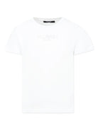 T-shirt per bambina Balmain Kids bianco con decorazione logo con strass - Rubino Kids