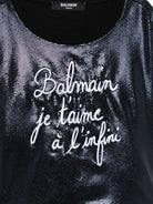 T-shirt per bambina Balmain Kids blu con ricamo - Rubino Kids