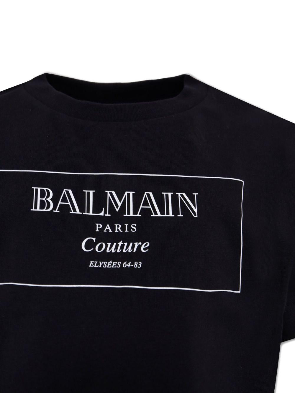 T-shirt per bambina Balmain Kids nera con stampa con logo e scollo rotondo - Rubino Kids