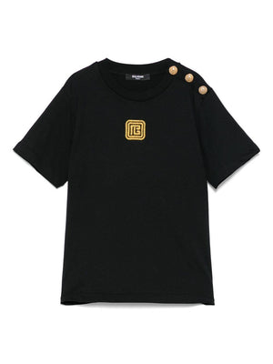 Balmain Kids black T-shirt for girls with embroidered logo