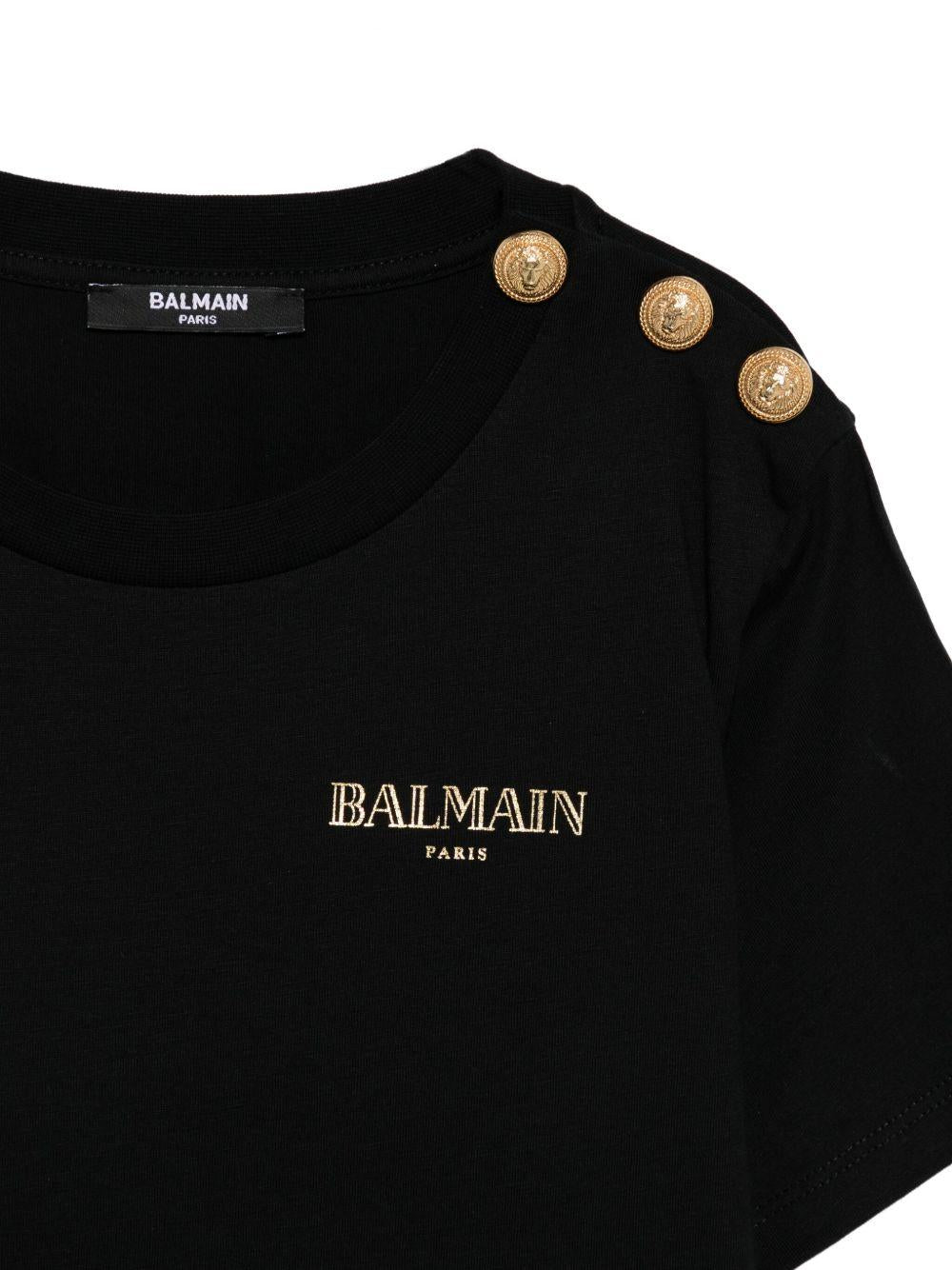 T-shirt per bambina Balmain Kids nero con ricamo logo e abbottonatura - Rubino Kids