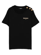T-shirt per bambina Balmain Kids nero con ricamo logo e abbottonatura - Rubino Kids