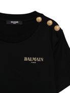 T-shirt per bambina Balmain Kids nero con ricamo logo e abbottonatura - Rubino Kids