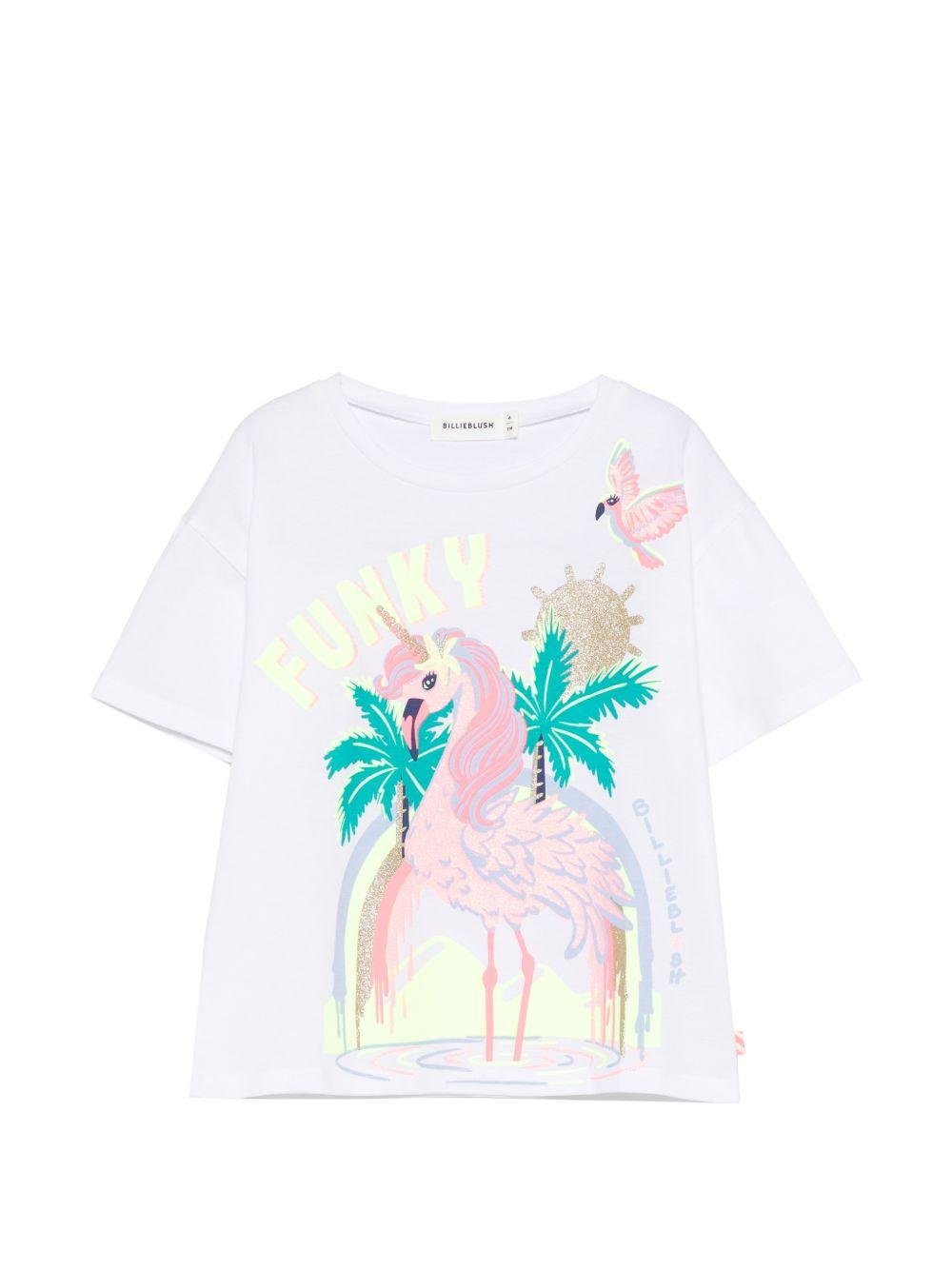 T-shirt per bambina Billieblush bianca con stampa fenicottero - Rubino Kids