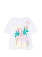 T-shirt per bambina Billieblush bianca con stampa fenicottero - Rubino Kids