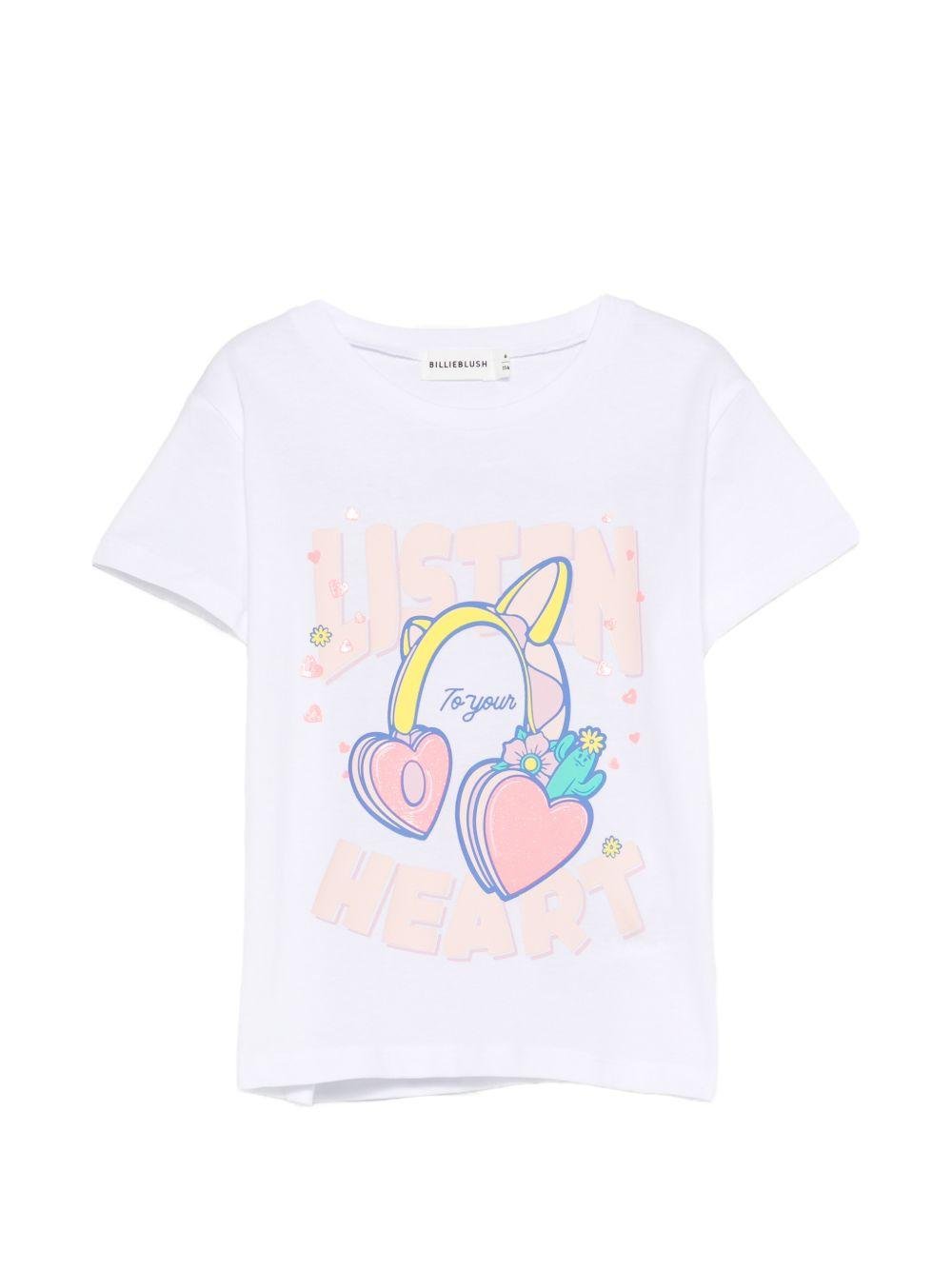 T-shirt per bambina Billieblush bianca con stampa grafica - Rubino Kids