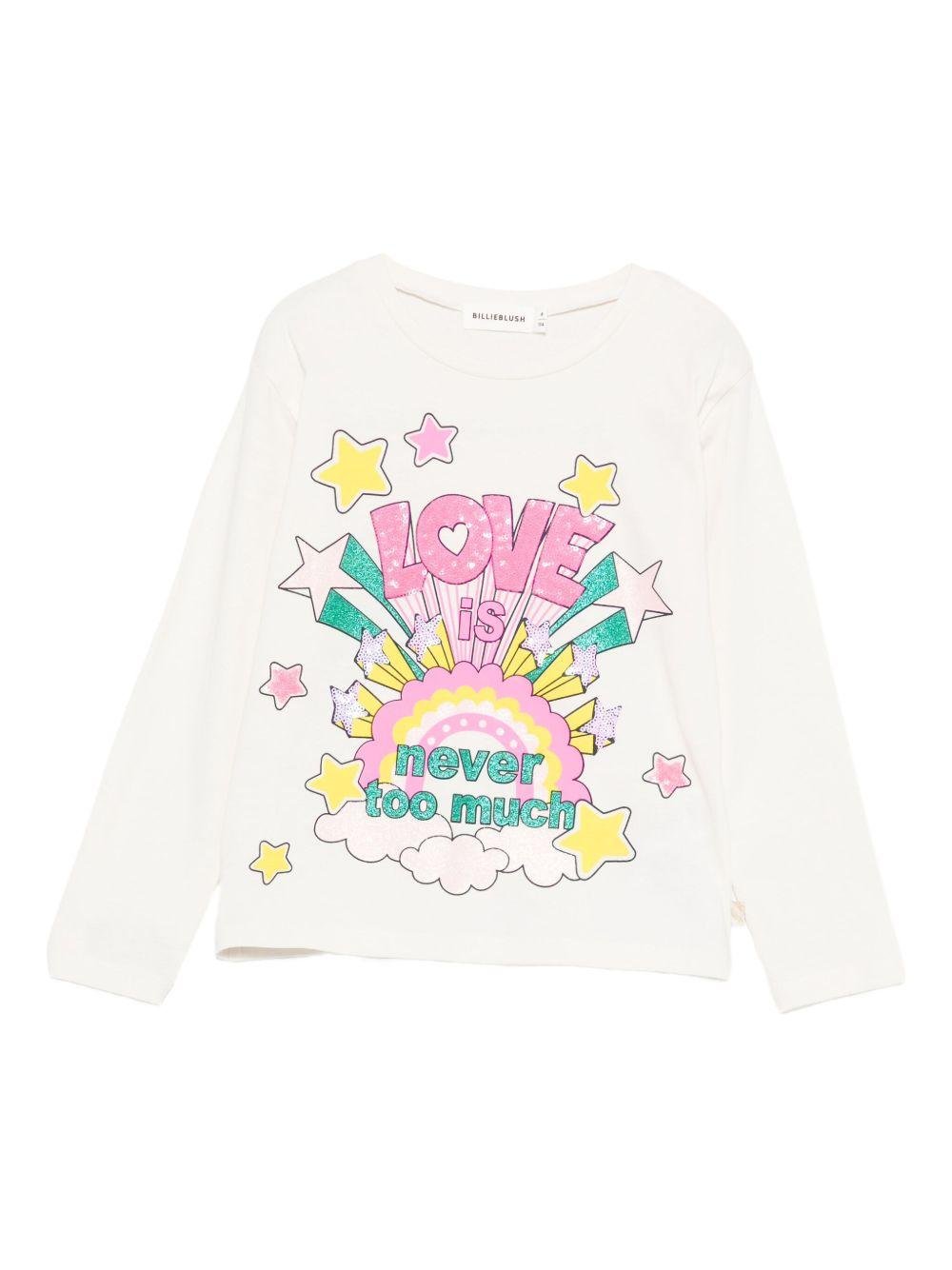 T-shirt per bambina Billieblush bianco con stampa grafica decorata con paillettes - Rubino Kids
