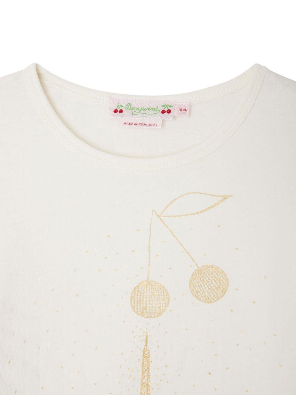 T-shirt per bambina Bonpoint Eiffel - Tower bianco con stampa sul davanti - Rubino Kids