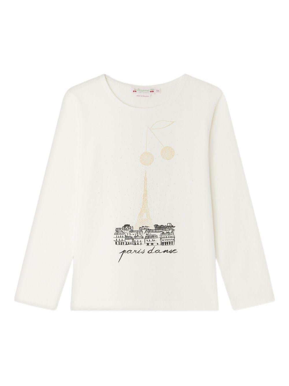 T-shirt per bambina Bonpoint Eiffel - Tower bianco con stampa sul davanti - Rubino Kids