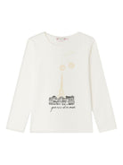 T-shirt per bambina Bonpoint Eiffel - Tower bianco con stampa sul davanti - Rubino Kids