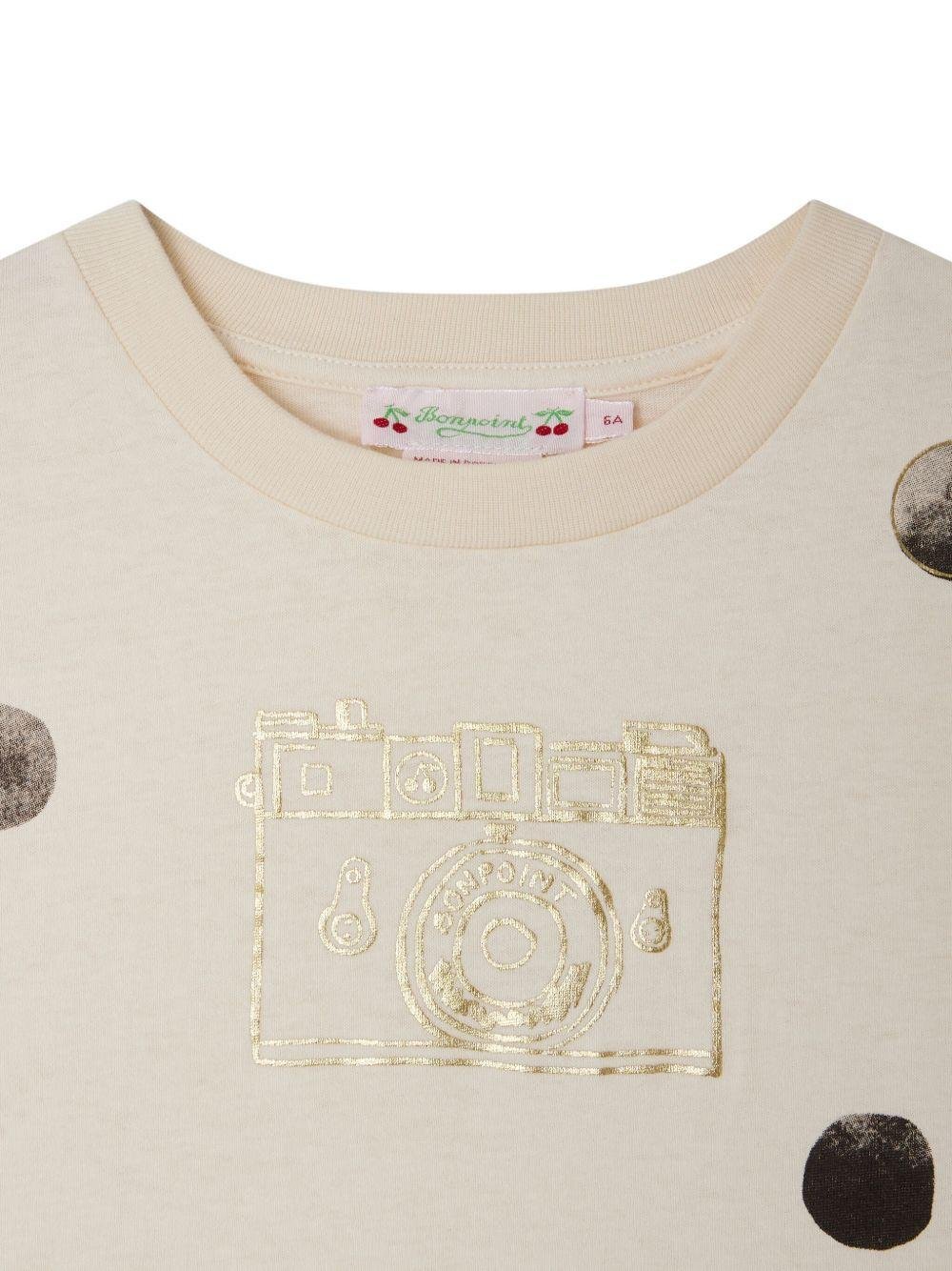 T-shirt per bambina Bonpoint Thida beige con stampa sul davanti - Rubino Kids