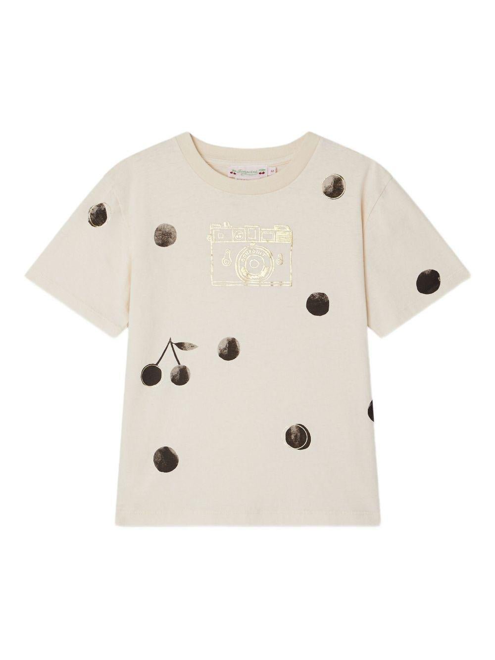 T-shirt per bambina Bonpoint Thida beige con stampa sul davanti - Rubino Kids