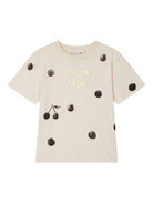 T-shirt per bambina Bonpoint Thida beige con stampa sul davanti - Rubino Kids