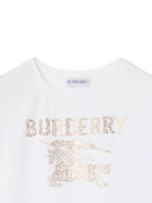 T-shirt per bambina Burberry Kids bianca con decorazione in cristalli - Rubino Kids