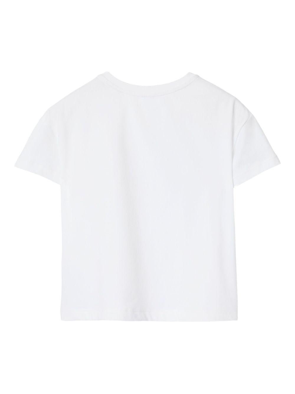 T-shirt per bambina Burberry Kids bianca con decorazione in cristalli - Rubino Kids