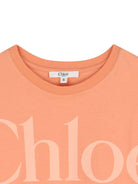 T-shirt per bambina Chloé Kids arancione con logo sul davanti - Rubino Kids