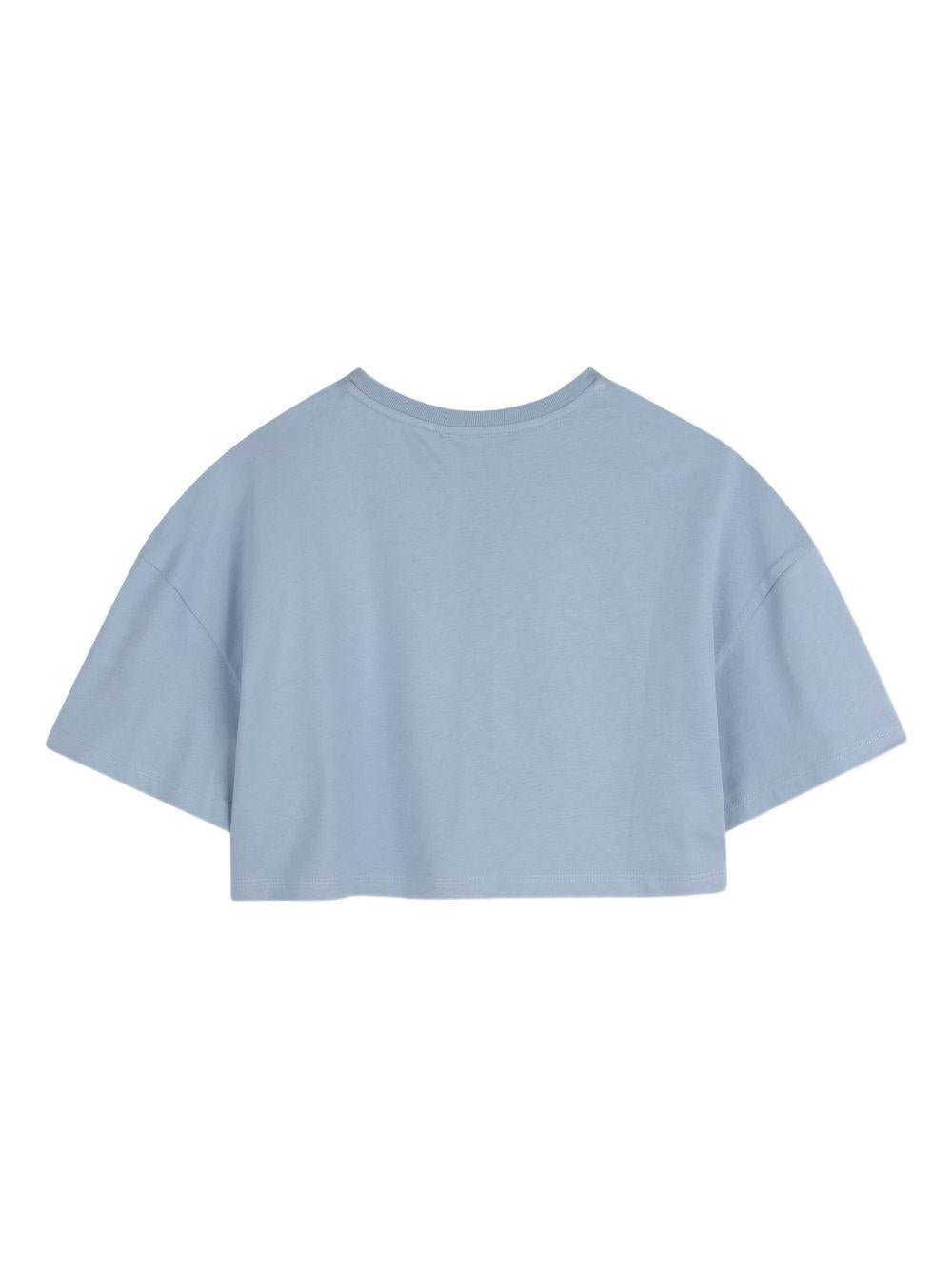 T-shirt per bambina Chloé Kids azzurra con taglio crop - Rubino Kids