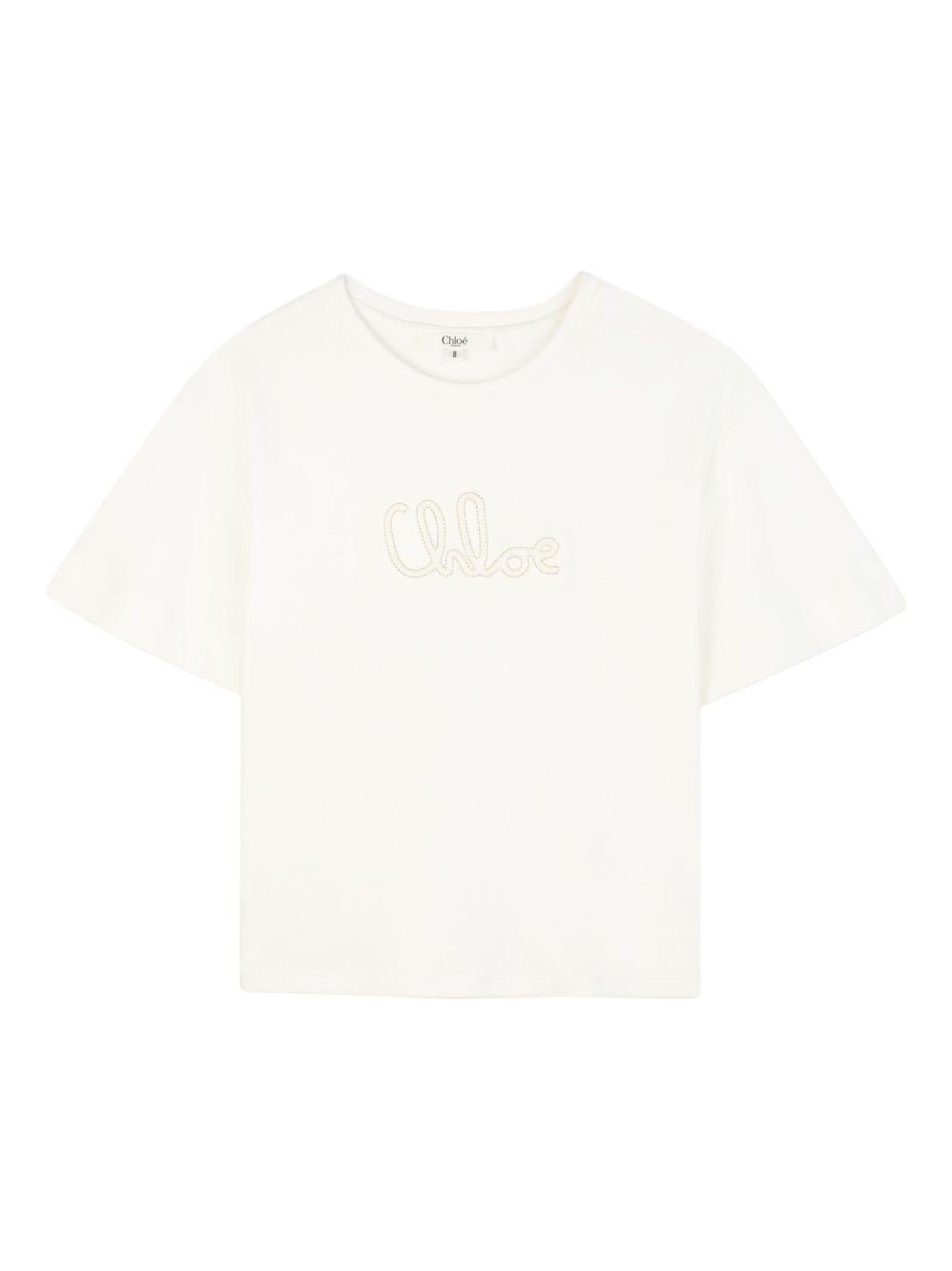 T-shirt per bambina Chloé Kids bianca con logo - Rubino Kids