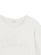 T-shirt per bambina Chloé Kids bianca con logo ricamato - Rubino Kids