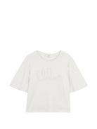T-shirt per bambina Chloé Kids bianca con logo ricamato - Rubino Kids