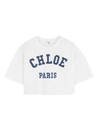 T-shirt per bambina Chloé Kids bianca con logo sul davanti - Rubino Kids