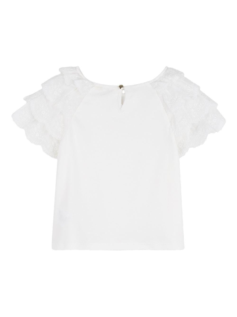T-shirt per bambina Chloé Kids bianca con maniche a ruches - Rubino Kids