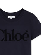 T-shirt per bambina Chloé Kids blu con logo sul davanti - Rubino Kids
