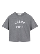 T-shirt per bambina Chloé Kids grigia con modello testo "Chloé Paris" - Rubino Kids