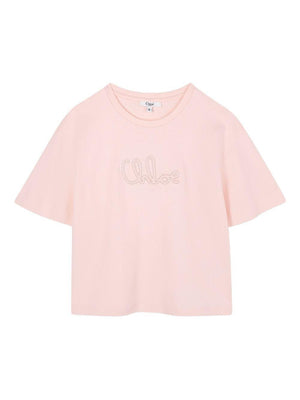 T-shirt per bambina Chloé Kids rosa con logo