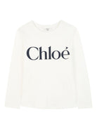 T-shirt per bambina Chloé Kis bianca con design con logo a contrasto - Rubino Kids