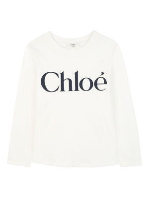 Chloé Kis white T-shirt for girls with contrasting logo design