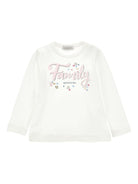 T-shirt per bambina Disney x Monnalisa bianco con stampa Family Stitch - Rubino Kids